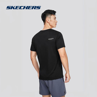 Skechers斯凯奇2024男女同款运动T恤轻盈针织圆领短袖衫宽松舒适 男款-碳黑/0018 XL