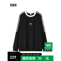 森马（Semir）卫衣男2024春季运动风字母绣花上衣时尚插肩袖 黑色90001 165/84A/S