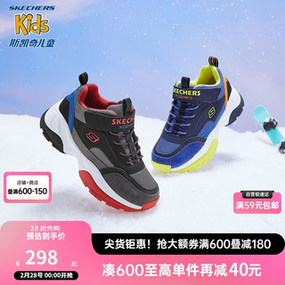 SKECHERS 斯凯奇 童鞋儿童短靴男童冬季保暖棉鞋魔术贴大童靴子660086L 蓝色/多彩色/BLMT 32