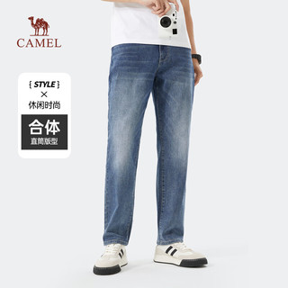 CAMEL 骆驼 男装直筒牛仔裤男士2024春夏轻薄款透气高弹力休闲长裤子 蓝色 34