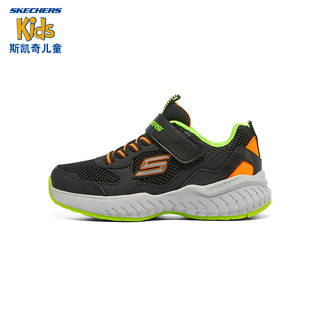 Skechers斯凯奇男童运动鞋大童跑步鞋秋款户外魔术贴轻便儿童鞋403623L 黑色/灰色/橙色/BGOR 28.5