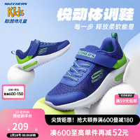 Skechers斯凯奇儿童运动鞋男童透气网鞋时尚魔术贴大童跑步鞋403748L 蓝色/柠檬色/BLLM 36