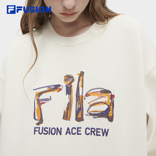 FILA FUSION斐乐潮牌女子针织套头衫2024春时尚休闲字母卫衣 灰麦色-BG 185/100A/XXXL