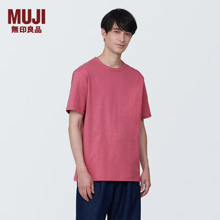 无印良品MUJI 男式 水洗 粗棉线 圆领短袖T恤 男士打底衫男款 AB1MFA4S 红色 L (175/100A)