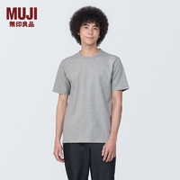 无印良品MUJI 男式 水洗 粗棉线 圆领短袖T恤 男士打底衫男款 AB1MFA4S 灰色 L (175/100A)