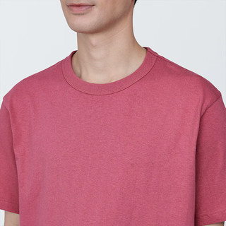无印良品MUJI 男式 水洗 粗棉线 圆领短袖T恤 男士打底衫男款 AB1MFA4S 红色 S (165/84A)