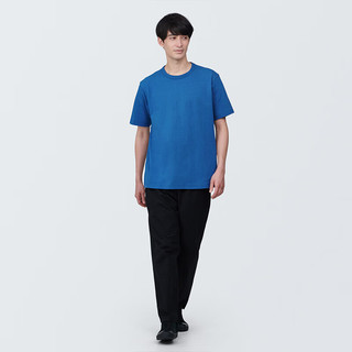 无印良品MUJI 男式 水洗 粗棉线 圆领短袖T恤 男士打底衫男款 AB1MFA4S 蓝色 M (170/92A)