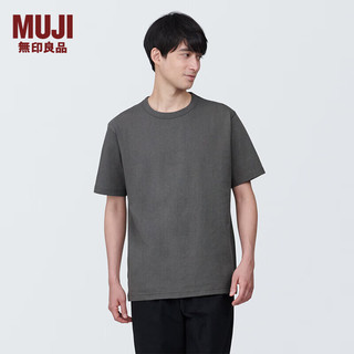 无印良品MUJI 男式 水洗 粗棉线 圆领短袖T恤 男士打底衫男款 AB1MFA4S 深灰色 XL (180/104A)