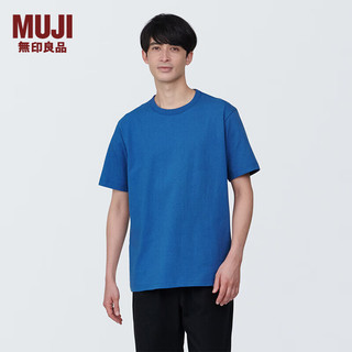 无印良品MUJI 男式 水洗 粗棉线 圆领短袖T恤 男士打底衫男款 AB1MFA4S 蓝色 XL (180/104A)