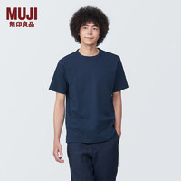 无印良品MUJI 男式 水洗 粗棉线 圆领短袖T恤 男士打底衫男款 AB1MFA4S 深藏青色 M (170/92A)