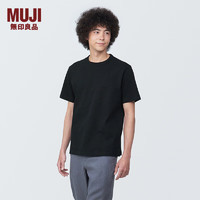 无印良品MUJI 男式 水洗 粗棉线 圆领短袖T恤 男士打底衫男款 AB1MFA4S 黑色 XXL (185/112A)