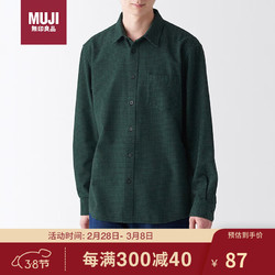 MUJI 無印良品 无印良品（MUJI）男式 法兰绒 长袖衬衫 休闲百搭衬衫 绿色格纹 XL