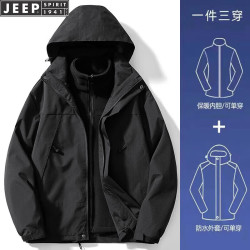jeepspirit吉普冲锋衣男春秋季防风加厚外套三合一工装登山服黑色xl