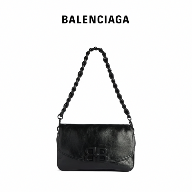 BALENCIAGA 巴黎世家 BB系列 女士牛皮革单肩包 7485982AA261000 黑色 小号