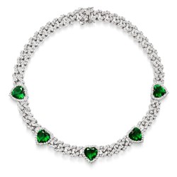 NIALAYA 女士银色钻饰绿宝石颈链项链