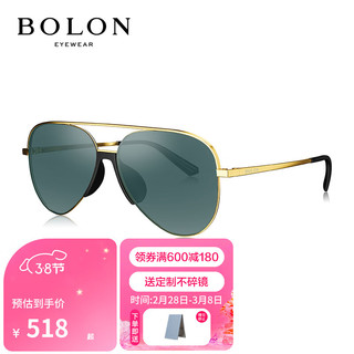 BOLON 暴龙 眼镜男 高清偏光太阳镜 新款飞行员墨镜 司机驾驶镜 BL7030 C60-镜框金色/镜片绿色