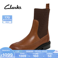 Clarks 其乐 女鞋女靴弹力靴袜靴舒适时尚高帮一脚蹬短靴靴子 深棕褐色 37