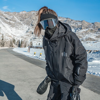 AWKA 防水单板滑雪服女冬季男士保暖国潮外套专业防风工装上衣 黑色 XL