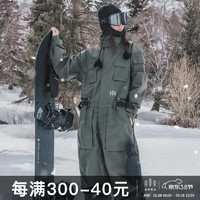 AWKA滑雪裤男女同款2023雪地裤单板专业滑雪服裤子加厚连体裤 军绿色 XL