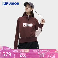 FILA FUSION斐乐潮牌女子套头卫衣2024春季时尚拼色高领上衣 伯格尼酒红-WI 155/76A/XS