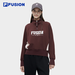 FILA FUSION斐乐潮牌女子套头卫衣2024春季时尚拼色高领上衣 伯格尼酒红-WI 155/76A/XS