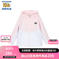 Skechers斯凯奇儿童轻薄连帽外套春秋男女童百搭撞色防风上衣P124K020 害羞粉/005N 160