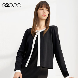 G2000【可机洗】G2000女装SS24商场柔软舒适撞色圆领针织开衫外套 短版型-黑色毛织开衫20寸 S