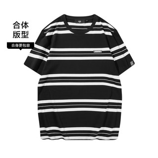海澜之家（HLA）短袖T恤男24条纹圆领短袖男夏季 黑色条纹6T 190/104A(3XL) 91-98kg