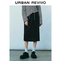 UR2024春季新款女装休闲松紧腰抽绳后开叉口袋H型半裙UWU540014