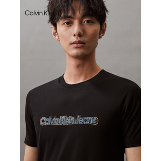 Calvin Klein Jeans24春夏男士层叠反光印花修身打底短袖T恤J325512 BEH-太空黑 L