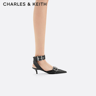 CHARLES&KEITH24春季时尚潮酷铆钉尖头猫跟凉鞋CK1-61720176 Black黑色 34