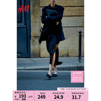 H&M女装2024春季高腰休闲开衩斜纹布直筒半身裙1219673 黑色 170/88A