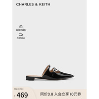 CHARLES&KEITH24春复古包头镂空尖头低跟半拖鞋SL1-71790027 Black Box黑色 40