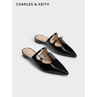 CHARLES&KEITH24春复古包头镂空尖头低跟半拖鞋SL1-71790027 Black Box黑色 38
