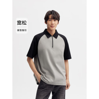 森马（Semir）POLO衫男2024夏复古学院风半开襟短袖上衣时尚撞色插肩袖 黑色调00399 175/92A/L