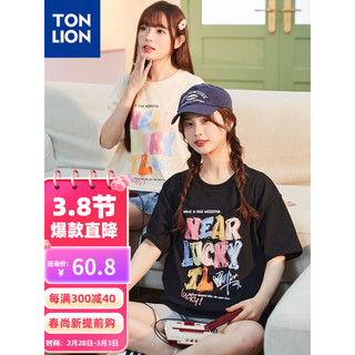 唐狮 TONLION短袖T恤女24夏季前胸大涂鸦文字宽松上衣 黑色 L