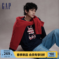 GapX 8ON8联名 龙年男装春季2024新年纯棉长袖T恤841241 海军蓝 165/84A(XS)亚洲尺码