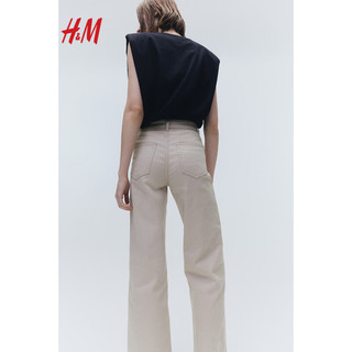 H&M女装休闲裤2024年春季休闲舒适斜纹高腰直筒阔腿裤1107360 浅米色 165/76A