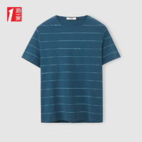 海一家撞色条纹短T2024年夏季简约经典圆领男士短袖T恤 深蓝条纹U9 185/100A