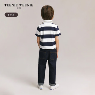 Teenie Weenie Kids小熊童装24春夏男童休闲翻领条纹汗布T恤 藏青色 150cm