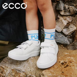 爱步（ECCO）儿童板鞋女 24年春季软底魔术贴休闲童鞋 柔酷60周年713812 白色71381201007 28码