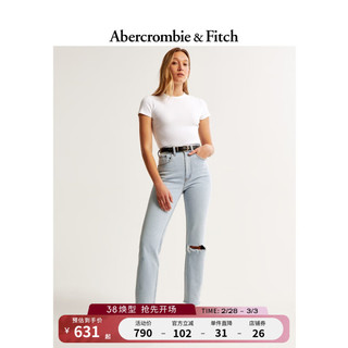 ABERCROMBIE & FITCH女装 24春复古时尚加高高腰破洞直筒九分牛仔裤 356291-1 轻度磨破款 30S (155/76A)