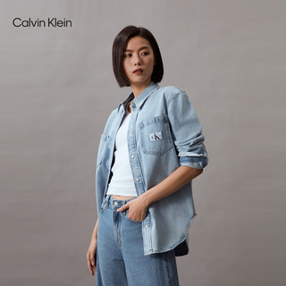 Calvin Klein Jeans24春夏女简约布标贴袋复古纯棉宽松牛仔衬衫J223472 1AA-牛仔浅蓝 M