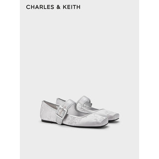 CHARLES&KEITH24春季龙年刺绣方头平底玛丽珍鞋女CK1-71720064 Silver银色 35