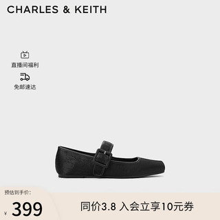 CHARLES&KEITH24春季龙年刺绣方头平底玛丽珍鞋女CK1-71720064 BLACK TEXTURED黑色纹理 36