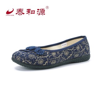 泰和源老北京布鞋女民族风绣花鞋平底一脚蹬中老年软底舒适鞋 米色50999 36