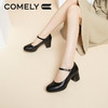 康莉（COMELY）玛丽珍鞋女粗跟秋季圆头高跟单鞋舒适鞋 黑色 34 