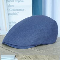 百帽王 高档出口欧美精细纯麻鸭舌帽遮阳帽亚麻帽前进帽春夏秋冬四季帽 蓝色 可调节大(60-61)CM