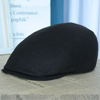 百帽王 高档出口欧美精细纯麻鸭舌帽遮阳帽亚麻帽前进帽春夏秋冬四季帽 黑色 可调节大(60-61)CM