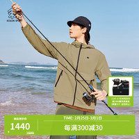 可隆 KOLON SPORT男子户外轻量防晒皮肤衣防泼水连帽夹克外套上衣 LHJK4MTT53-OG 橄榄绿 190/3XL